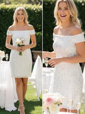 Bridal Shower Dress Adrianna Papell White Sequin Cocktail Bride Dress